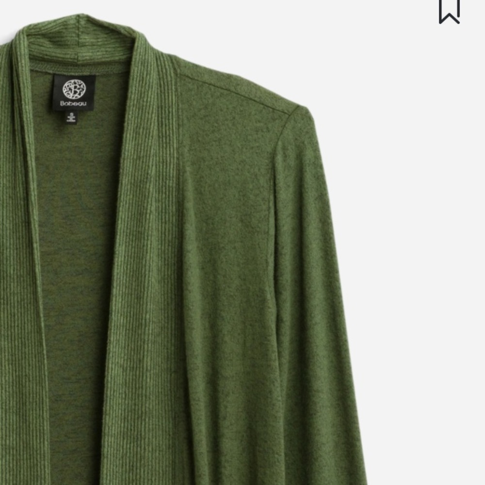 Jemmy Brushed Open Pocket Cardigan by bobeau. Olive/light forest green. - Picture 3 of 10